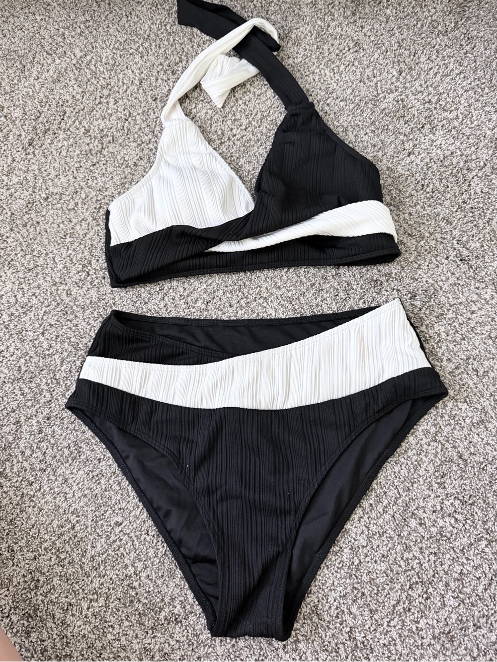 Black & White Twist High-Waist Bikini Set